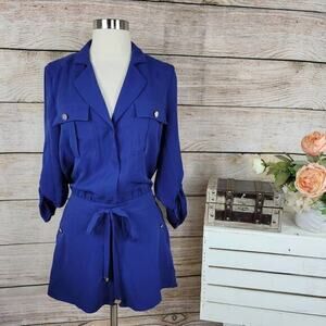 Marciano Cobalt Blue Aria Long Sleeve V Neck Cargo Shirt Romper Size XS‎